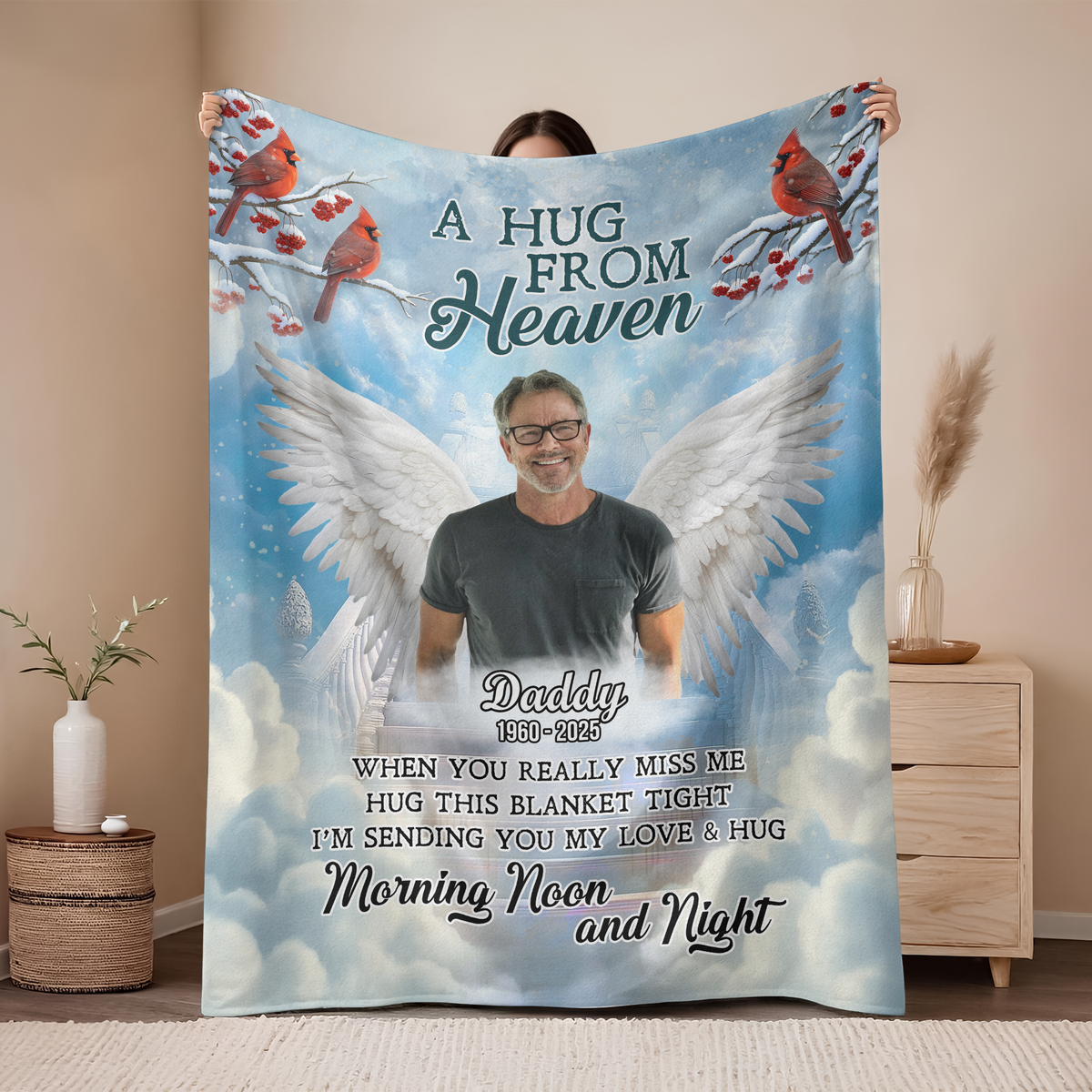 A Hug From Heaven Custom Photo Dad Mom Memorial Blanket CH07 896456