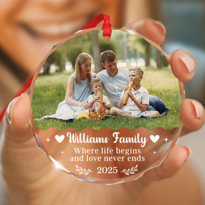 Where Life Begins And Love Never Ends Custom Family Photo Glass Ornament CH07 896602
