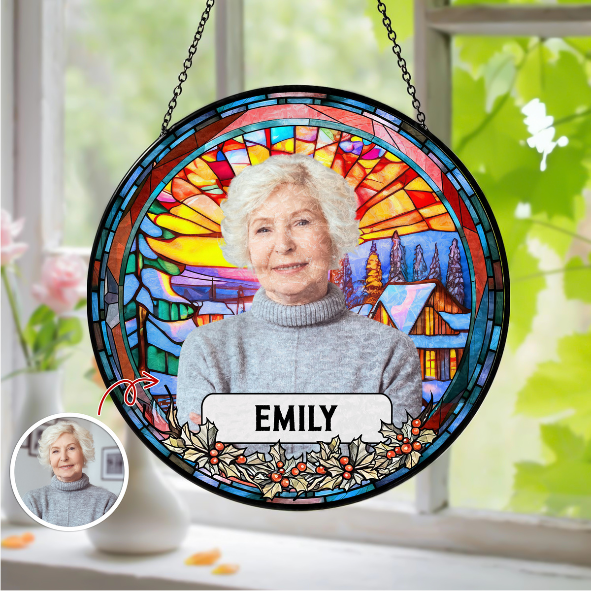 Custom Photo and Name Grandparent Memorial Stained Glass Suncatcher HA75 897150