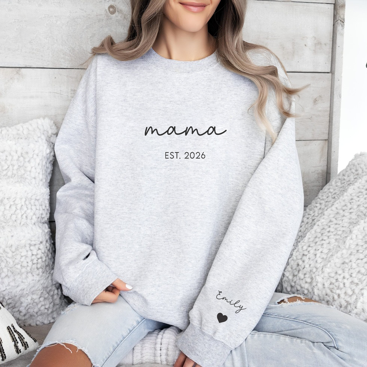 Personalized Mama Est with Kid Names Sleeve Printed Sweatshirt Gift for Mom LM32 899103