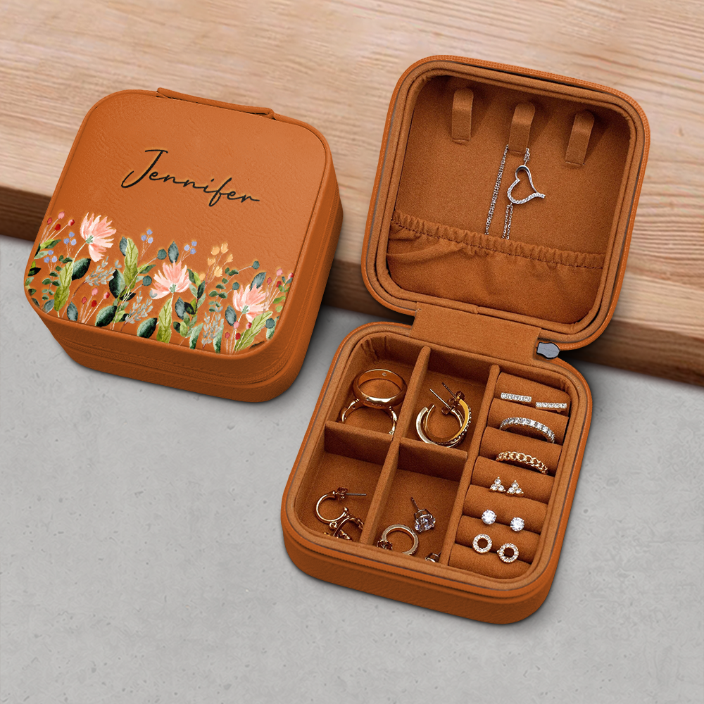 Custom Name With Floral Personalized Gift Travel Jewelry Box For Wife Valentine's Day TH10 898089