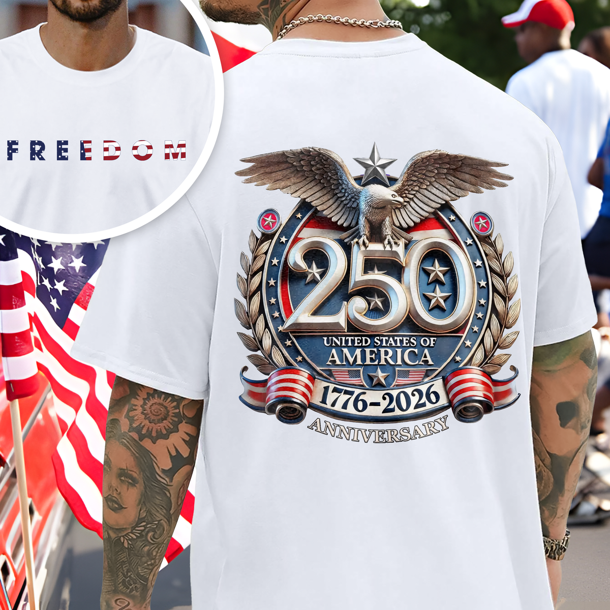 Freedom USA Eagles 250th Anniversary 1776-2026 Bright Front And Back Shirt LM32 899047