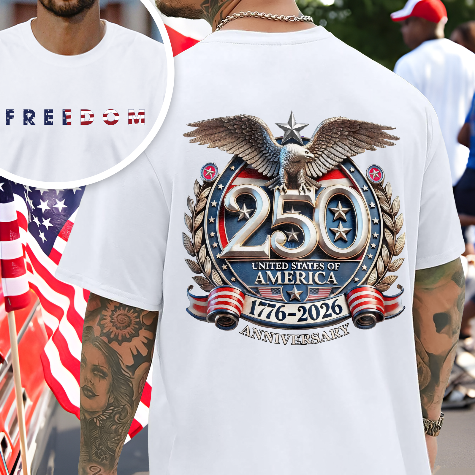 Freedom USA Eagles 250th Anniversary 1776-2026 Bright Front And Back Shirt LM32 899047