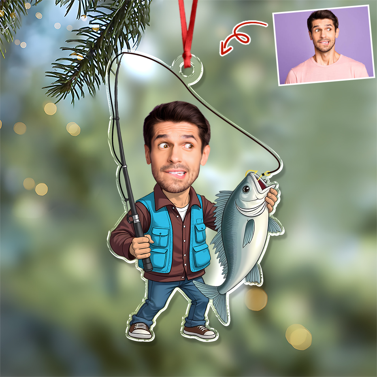Custom Face Fisherman Fishing Acrylic Ornament Gift For Fishing Lovers HA75 897552