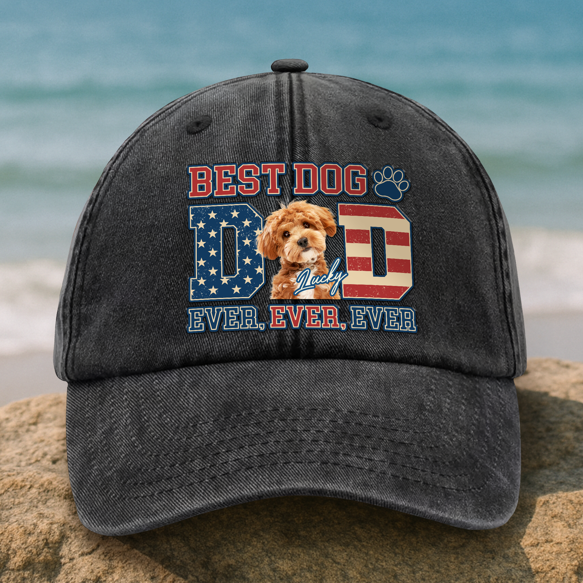 Custom Photo Best Dog Dad Ever Ever Ever Washed Denim Baseball Cap Gift For Father's Day, Birthday Gifts HO82 893936