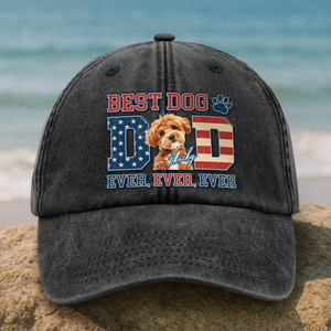 Custom Photo Best Dog Dad Ever Ever Ever Washed Denim Baseball Cap Gift For Father's Day, Birthday Gifts HO82 893936