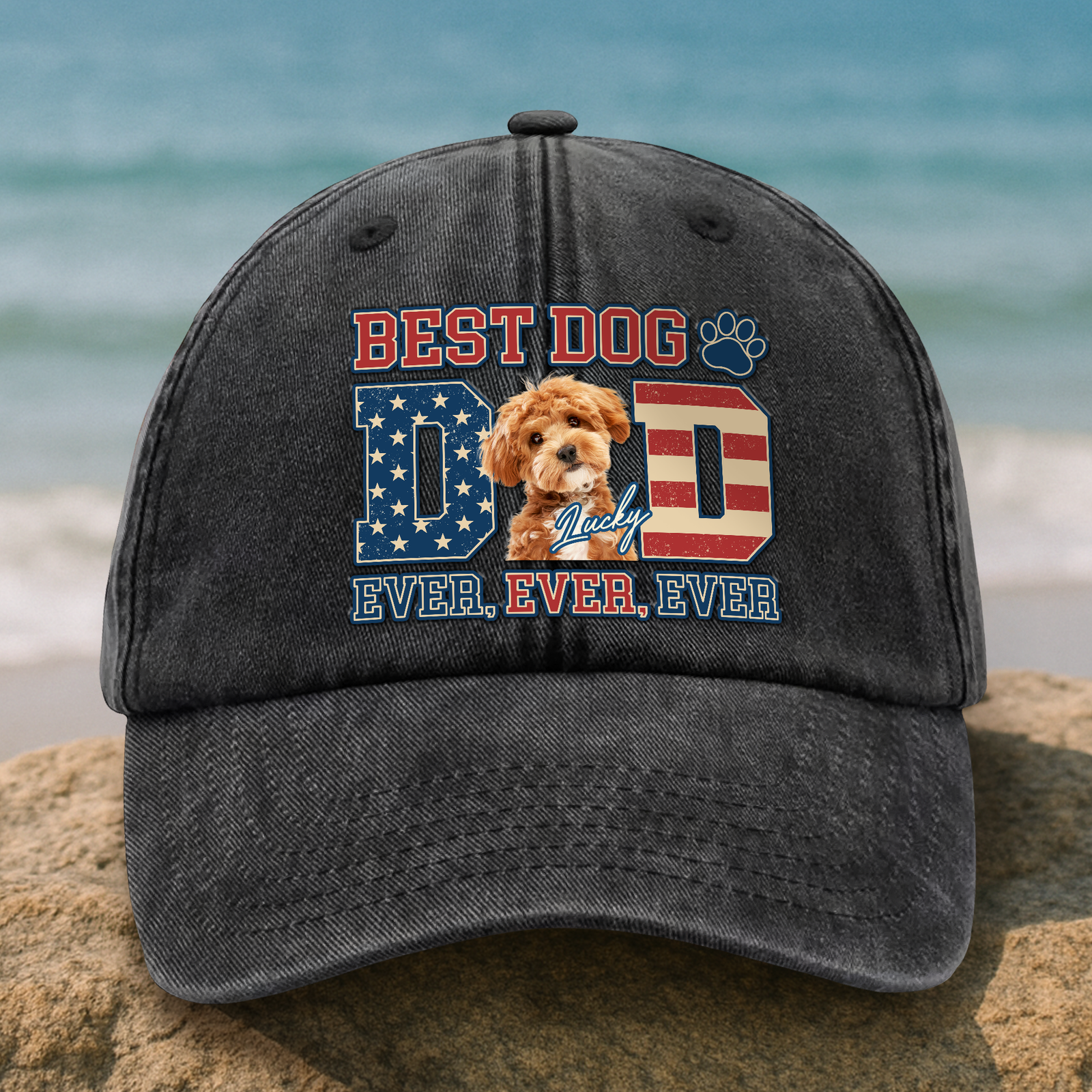 Custom Photo Best Dog Dad Ever Ever Ever Washed Denim Baseball Cap Gift For Father's Day, Birthday Gifts HO82 893936