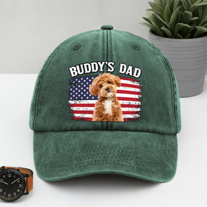 Custom Photo America Dog Dad Washed Denim Baseball Cap CH07 896014