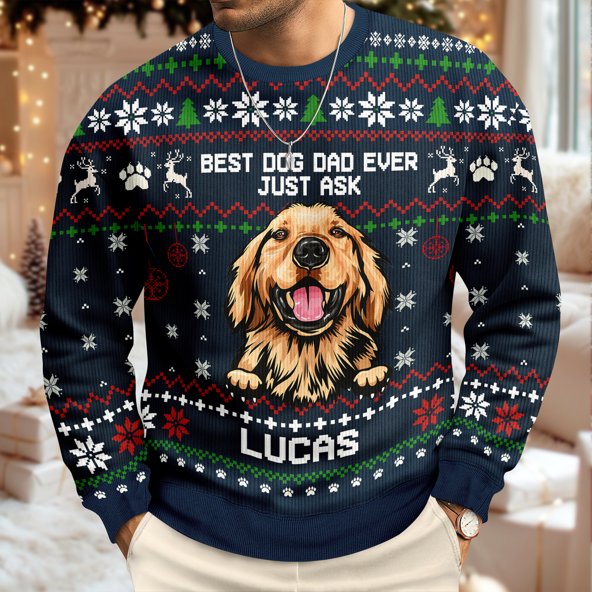 Custom Photo Best Dog Dad, Dog Mom Ever Just Ask Christmas Ugly Sweater TH10 896077