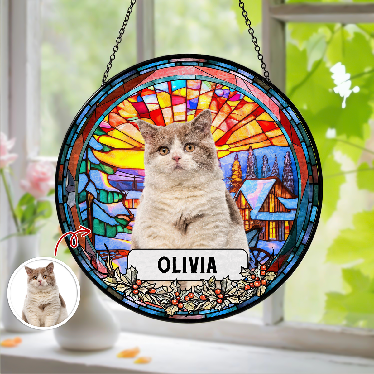 Custom Photo and Name Dog Cat Memorial Stained Glass Suncatcher Pet Loss Gift HA75 897054