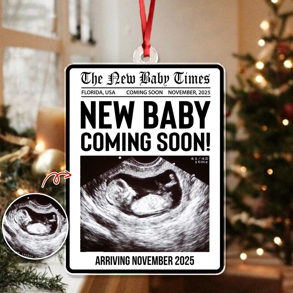 Custom Photo New Baby Coming Soon Acrylic Ornament Christmas Gift For Family HO82 894752