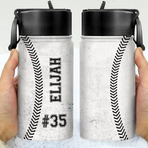 Custom Name And Number Baseball Kid Water Bottle With Straw HA75 892586