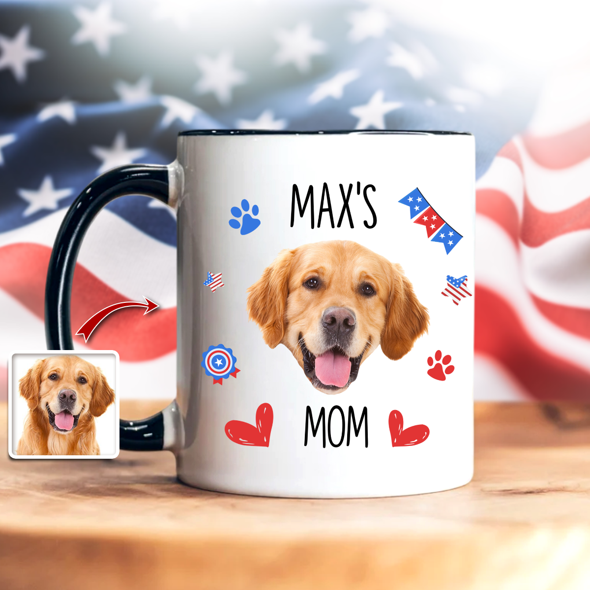 Custom Dog Cat Photo Name Flag American Accent Mug LM32 899127