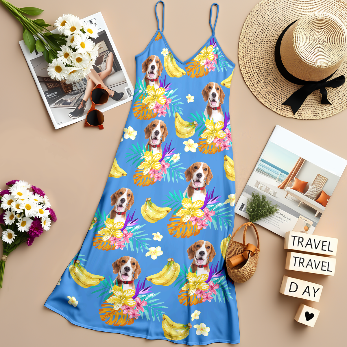 Custom Pet Photo Women's V-Neck Cami Maxi Dress CH07 895612