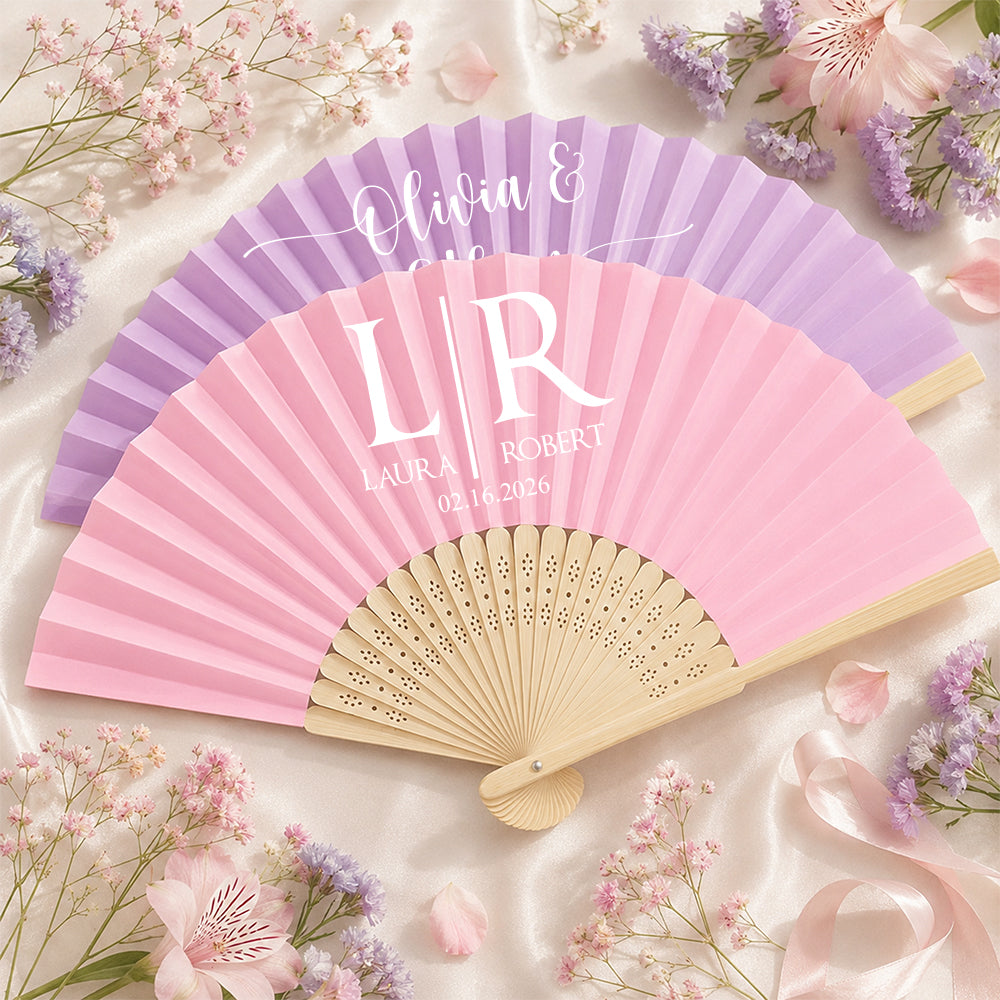 Custom Groom & Bride Name Bamboo Hand Fan Wedding Keepsake Gift CH07 180208