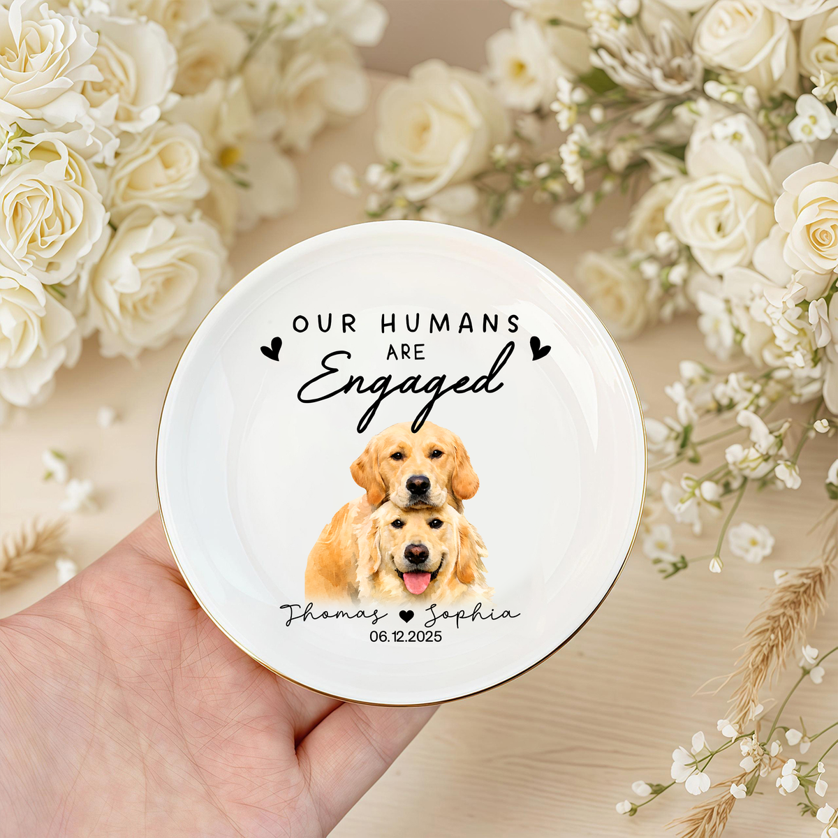 Custom Photo Our Humans Are Engaged Ring Dish Engagement Gift For Dog Lover HO82 901096