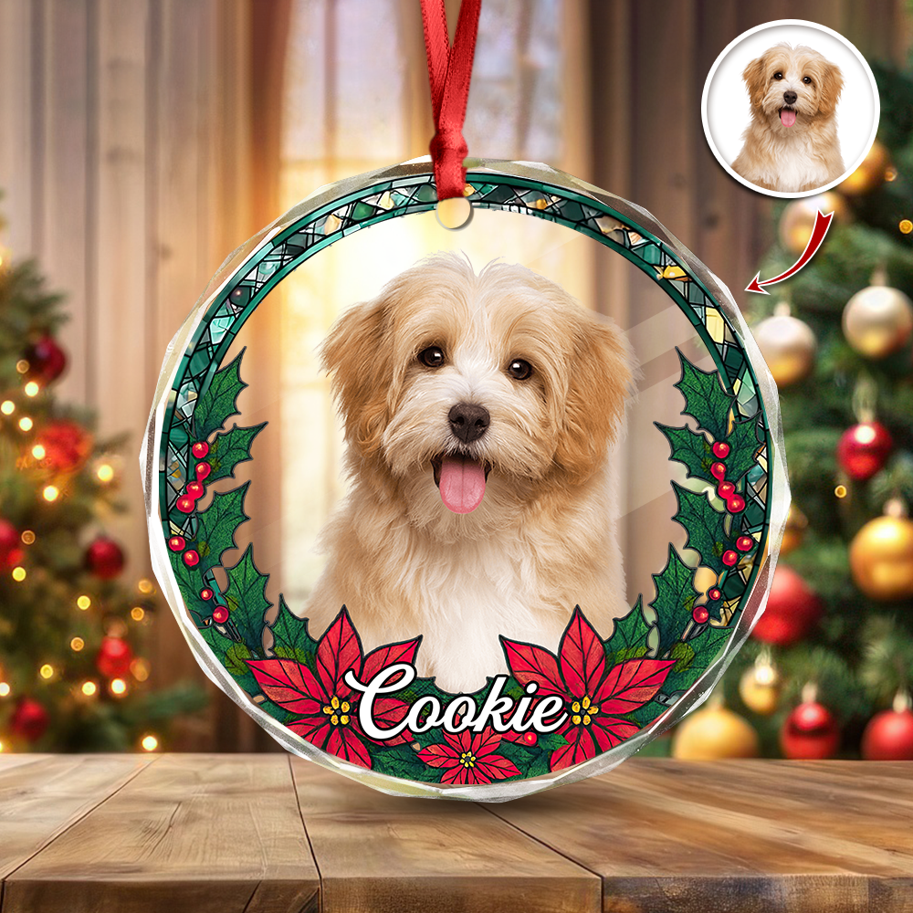Custom Photo Christmas Glass Ornament For Dog Lovers HA75 897064