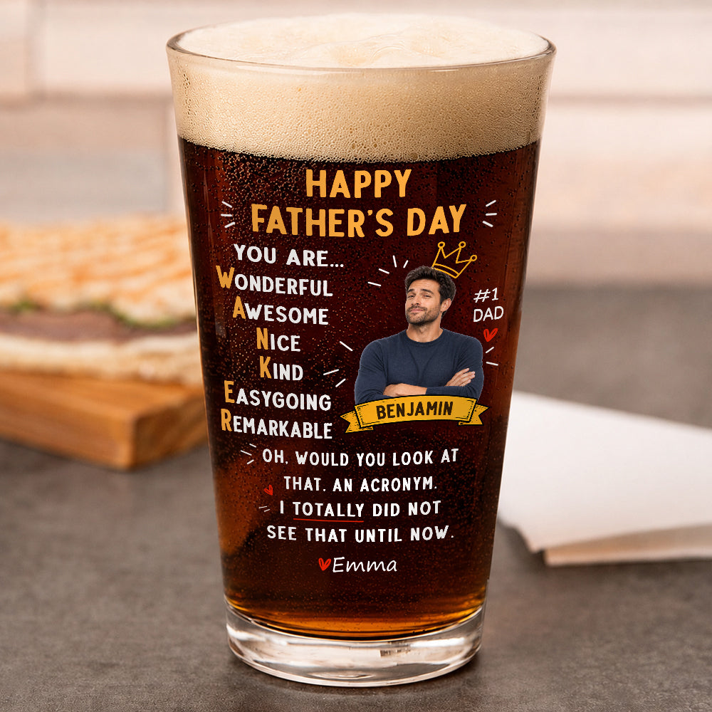 Custom Photo Funny Dad Acronym Beer Glass, Joke Gift for Dad, Father's Day LM32 669083