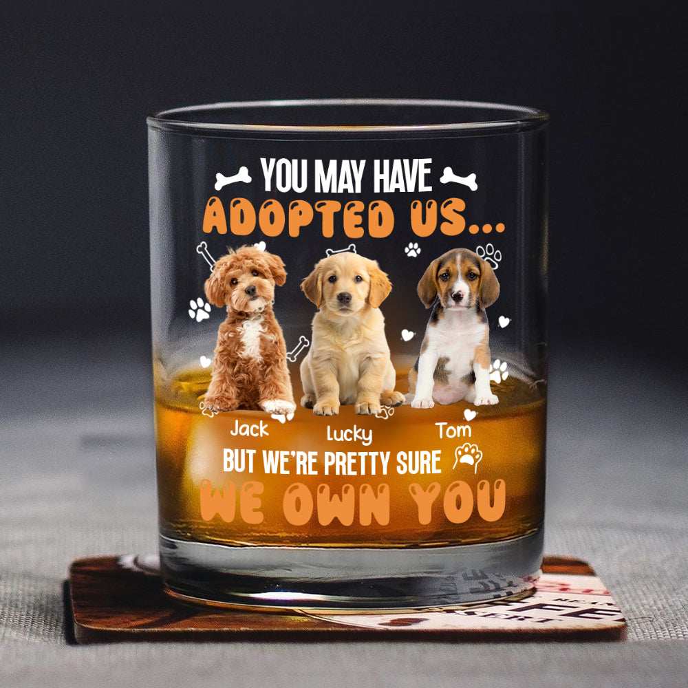 Custom Photo You May Have Adopted Us But We're Pretty Sure We Own You Rock Glass For Dog Lovers Cat Lovers CH07 895616