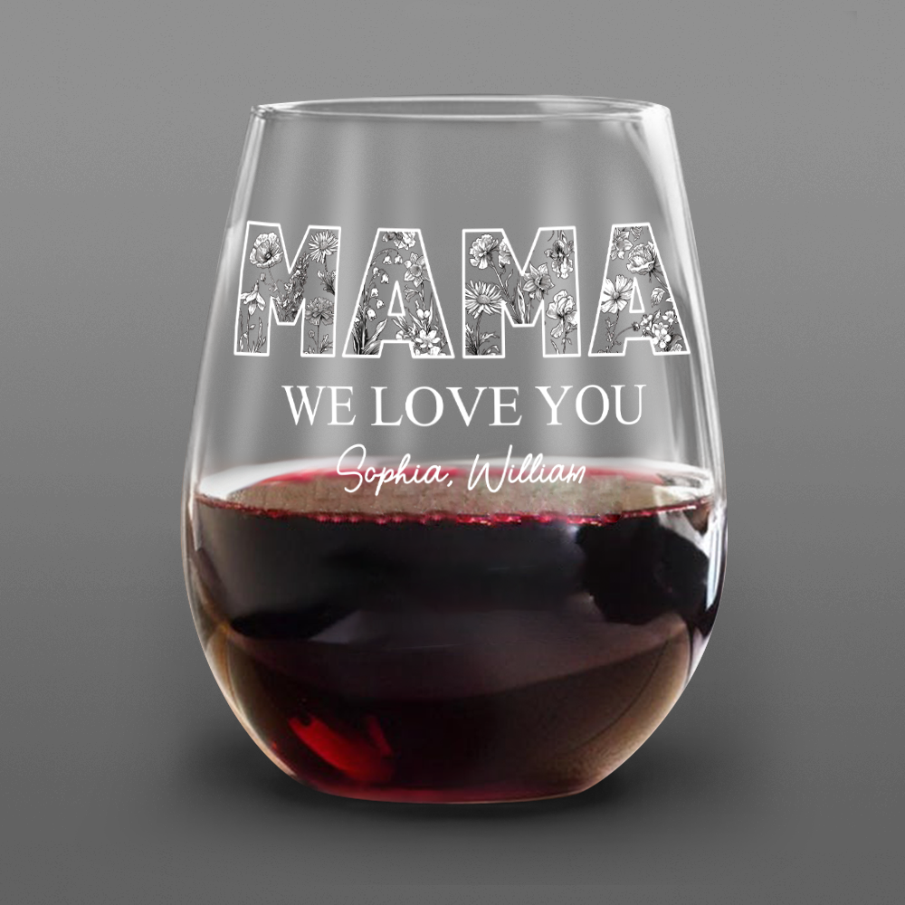 I Love You Mom Personalized MOM Floral Wine Glass Mother's Day Gift CH07 910856