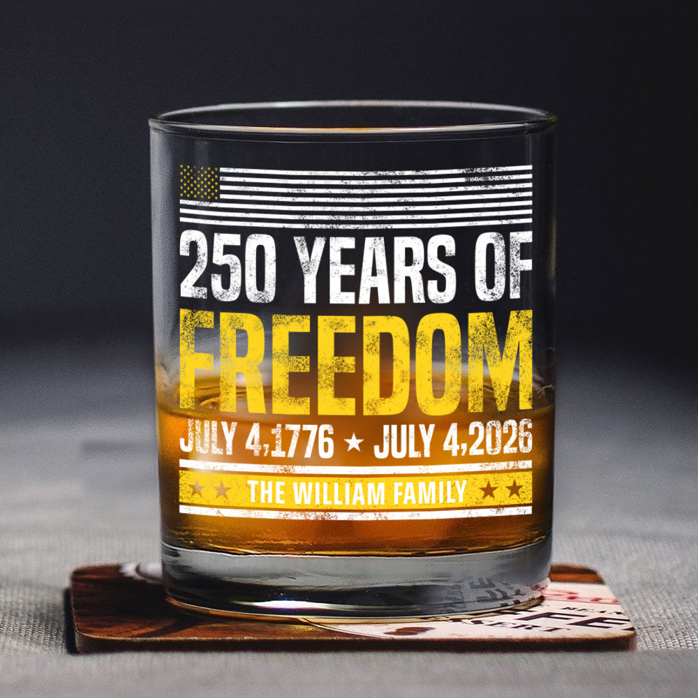 Custom Family Name 250 Years Of Freedom 1776-2026 Print Rock Glass LM32 895313