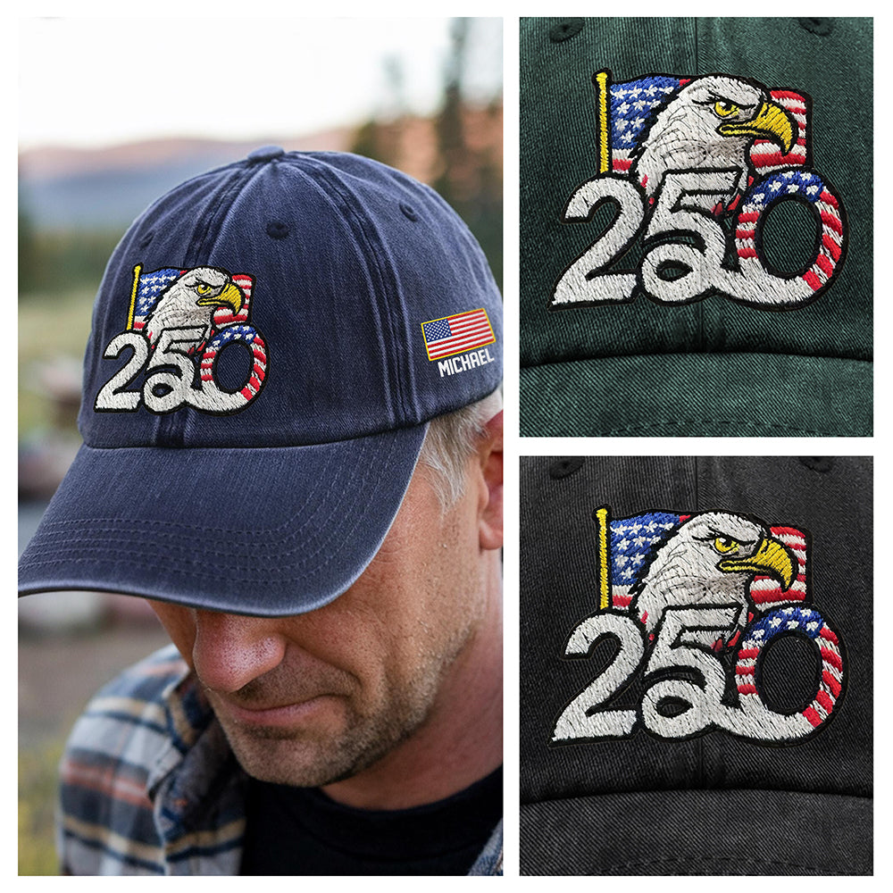 Personalized 250th Anniversary Washed Cap with Embroidered American Flag HO82 901162