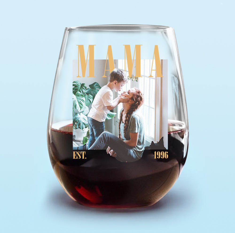 Custom Photo Mama Vintage Style Wine Glass, Personalized Mother’s Day Gift LM32 899635