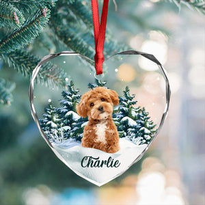 Custom Photo Dog Heart Shaped Glass Ornament For Christmas HA75 891572