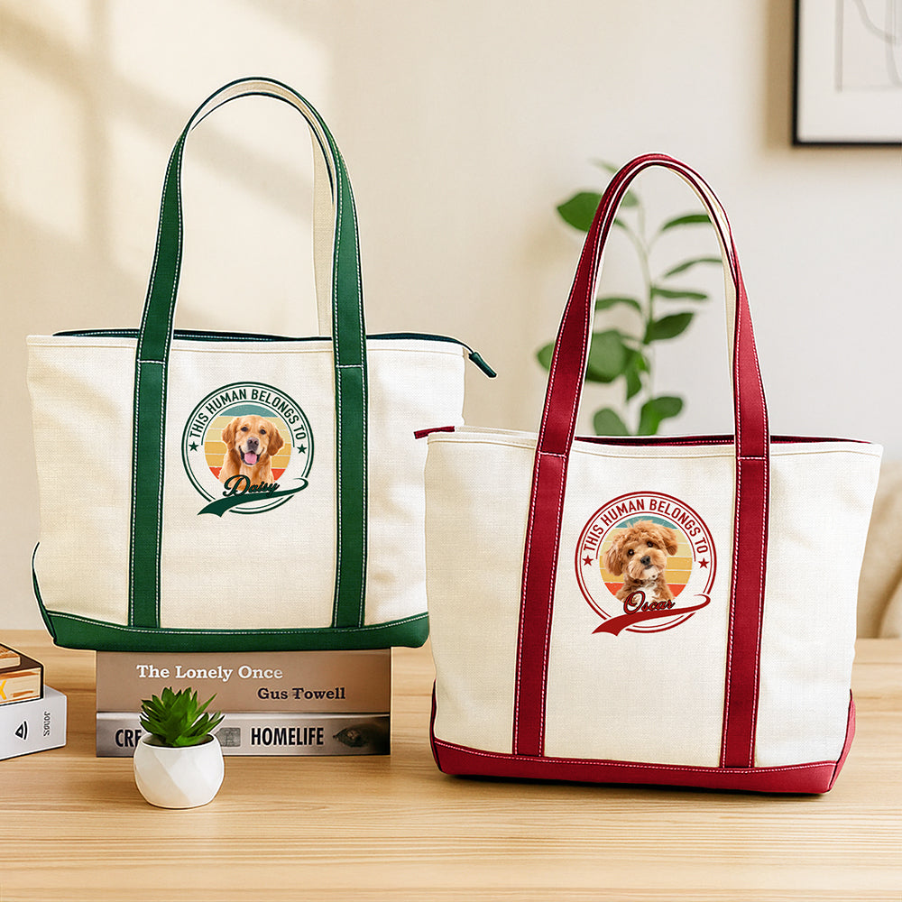 Custom Photo Human Belongs To Dog Cat Printed Monogram Beach Bag, Gift For Mother's Day, Dog Mom HO82 902020