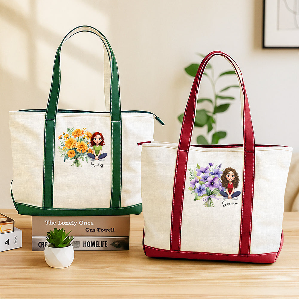 Personalized You Are Beautiful Flower Printed Monogram Beach Bag, Gift For Mom, Sister, Grandma, Mother's Day HO82 902018