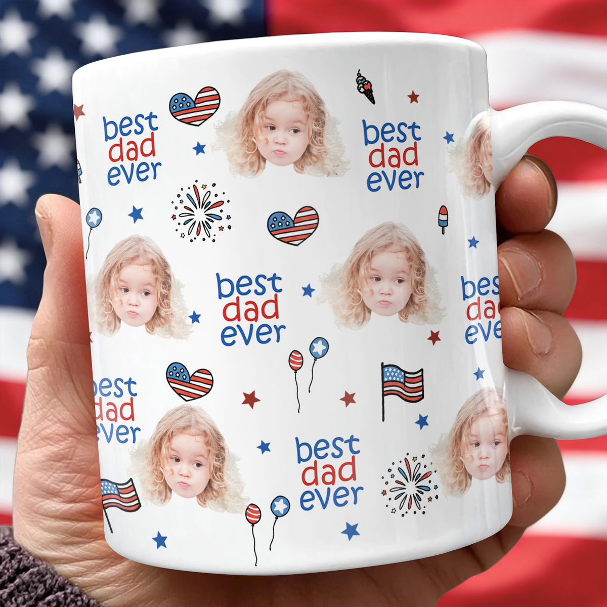 Custom Face Best Dad, Mom Ever America Flag Independence Print Full Mug LM32 669025