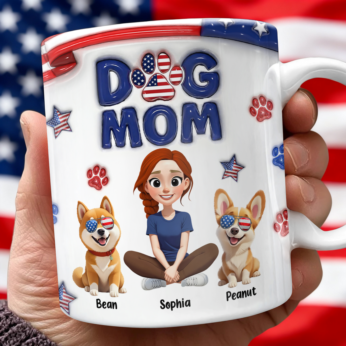 Custom Dog Mom & 3D Dog US Flag Personalized 3D Inflated Effect Printed Mug HA75 920566
