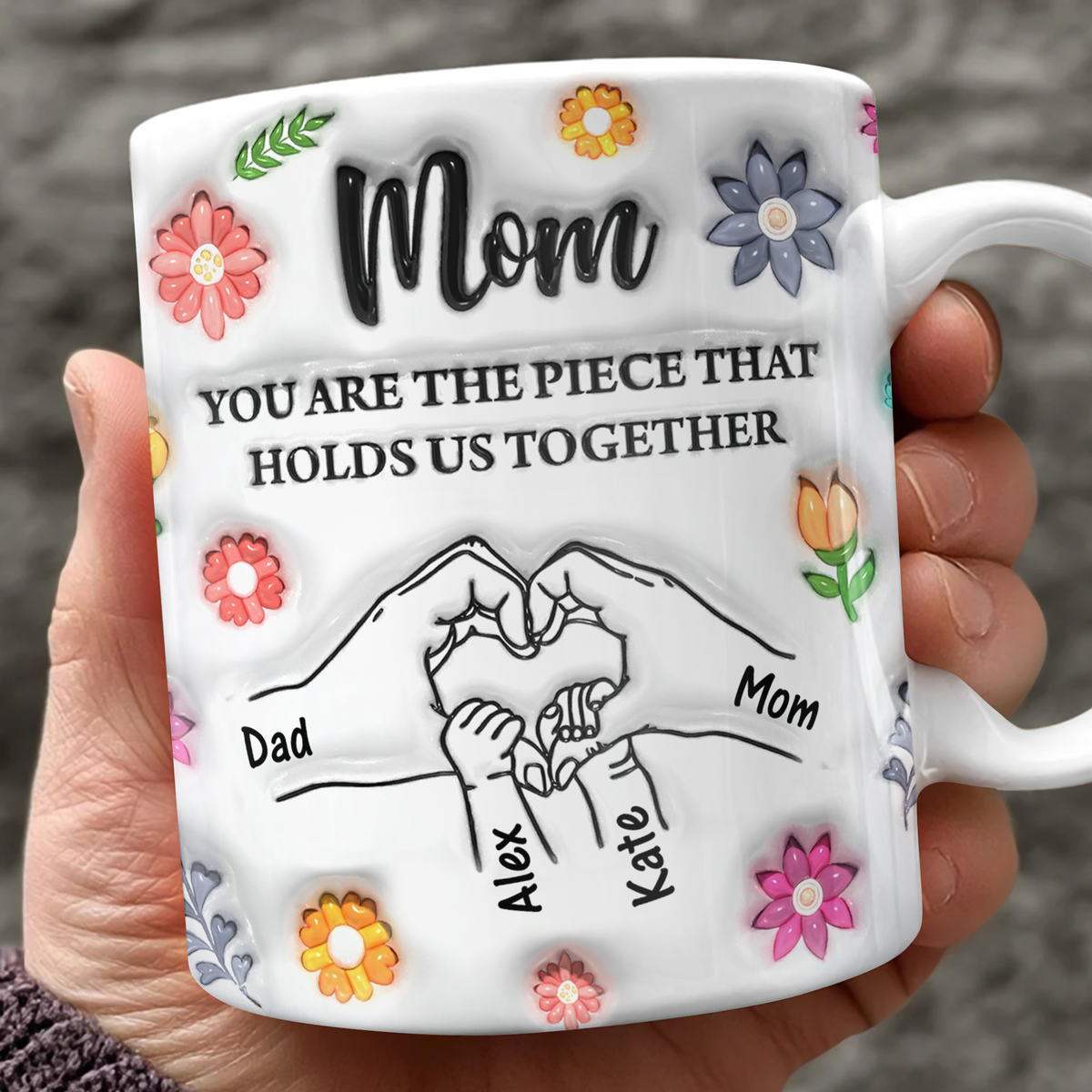 Custom Name Kids Holding Mom‘s Hand Mug 3D Inflated Effect Mug CH07 895588