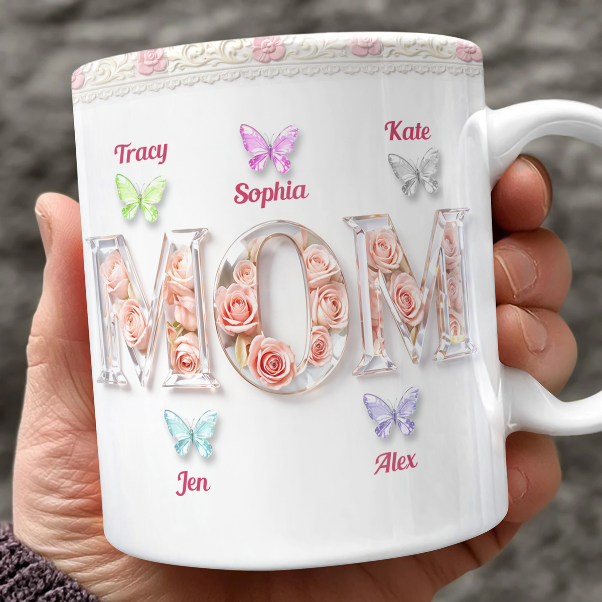 Personalized Mom Mug with Kids Names Floral 3D Inflated Effect Mug CH07 911222