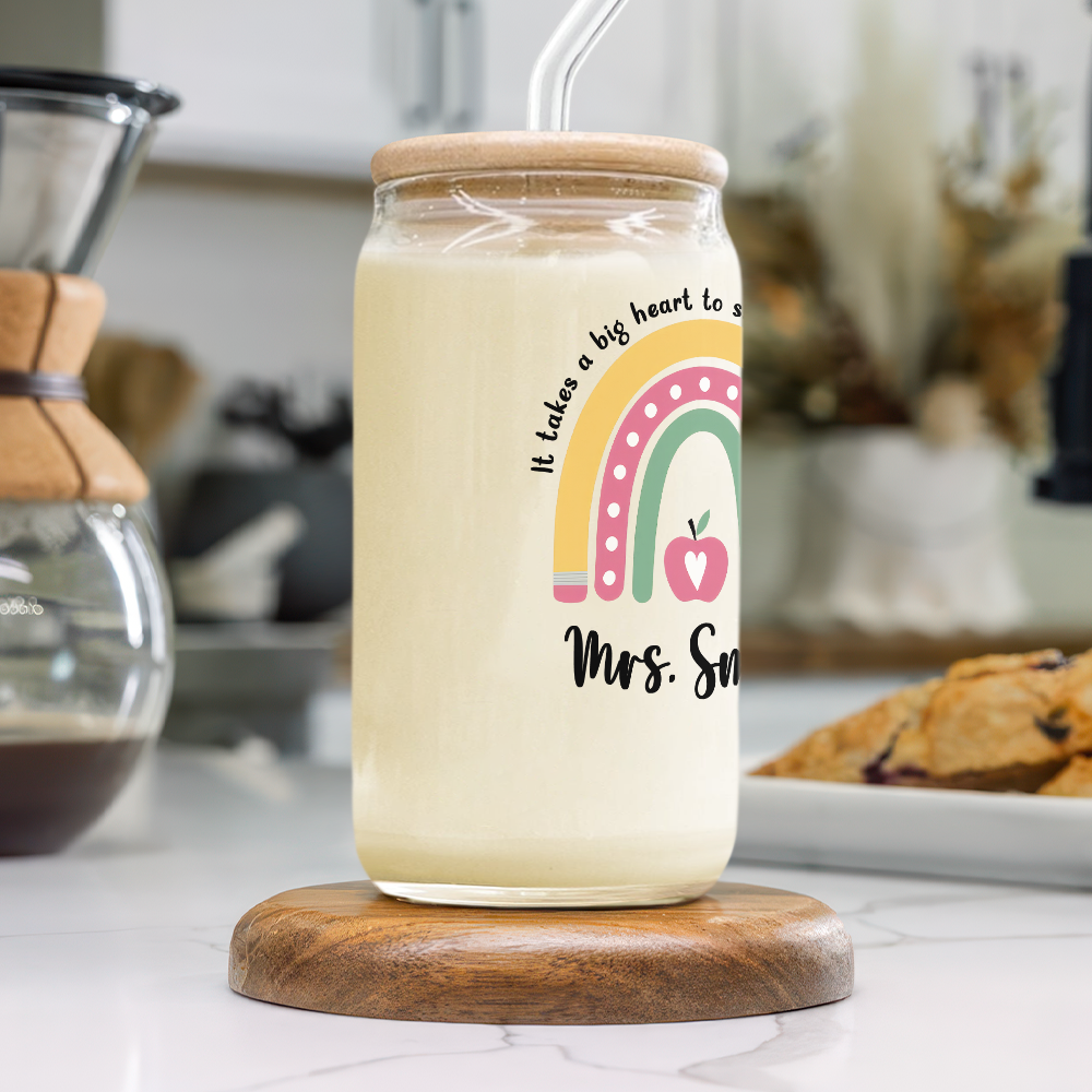 Personalized Rainbow Teacher Glass Can With Lid Teacher Apprecation Gift Back to School Gift CH07 896182