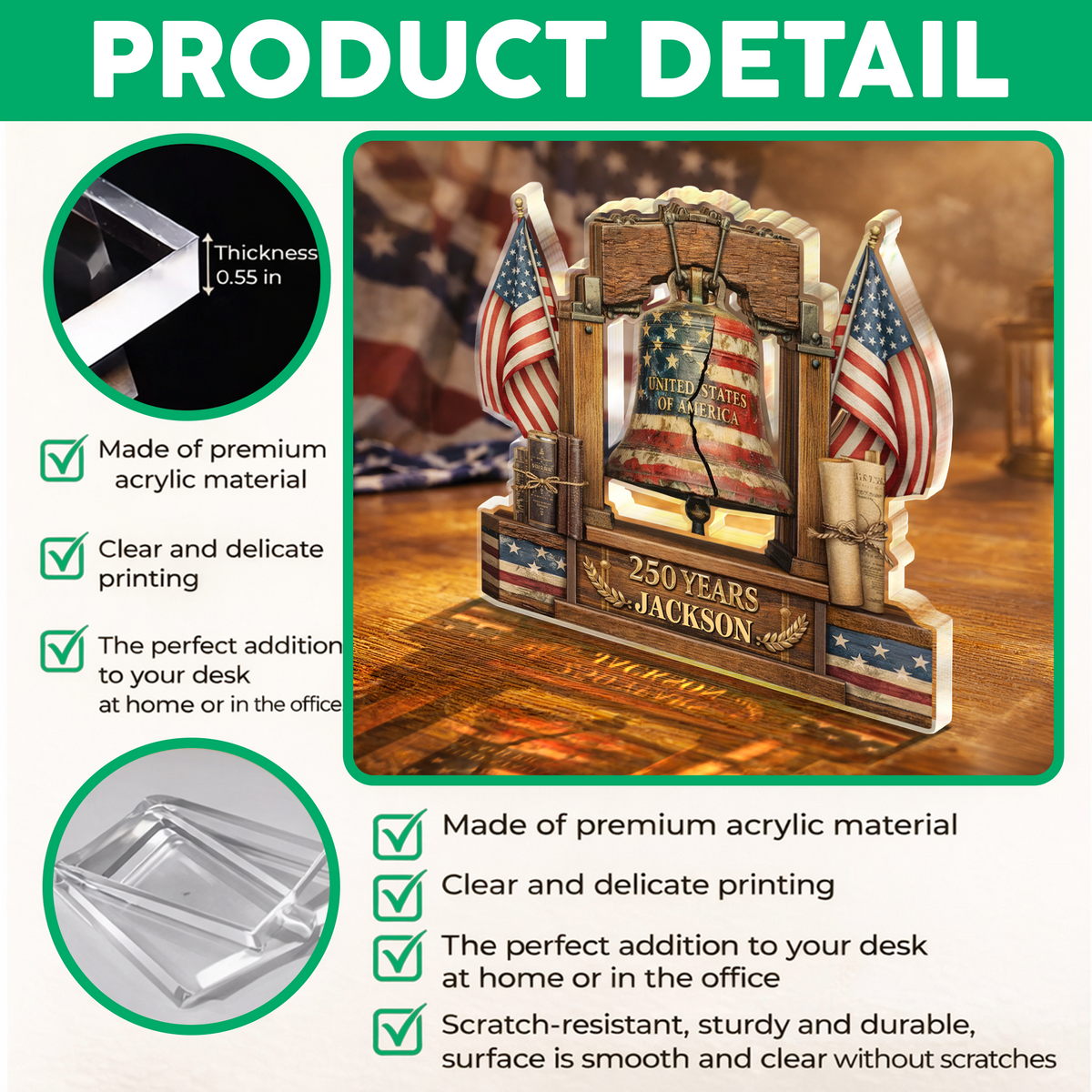 Personalized 250 Years of Freedom Acrylic Block Plaque Happy 4th of July HO82 902842