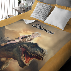 Custom Photo Boy Riding Dinosaur Kid Blanket Back To School Gift For Son Daughter CH07 896468