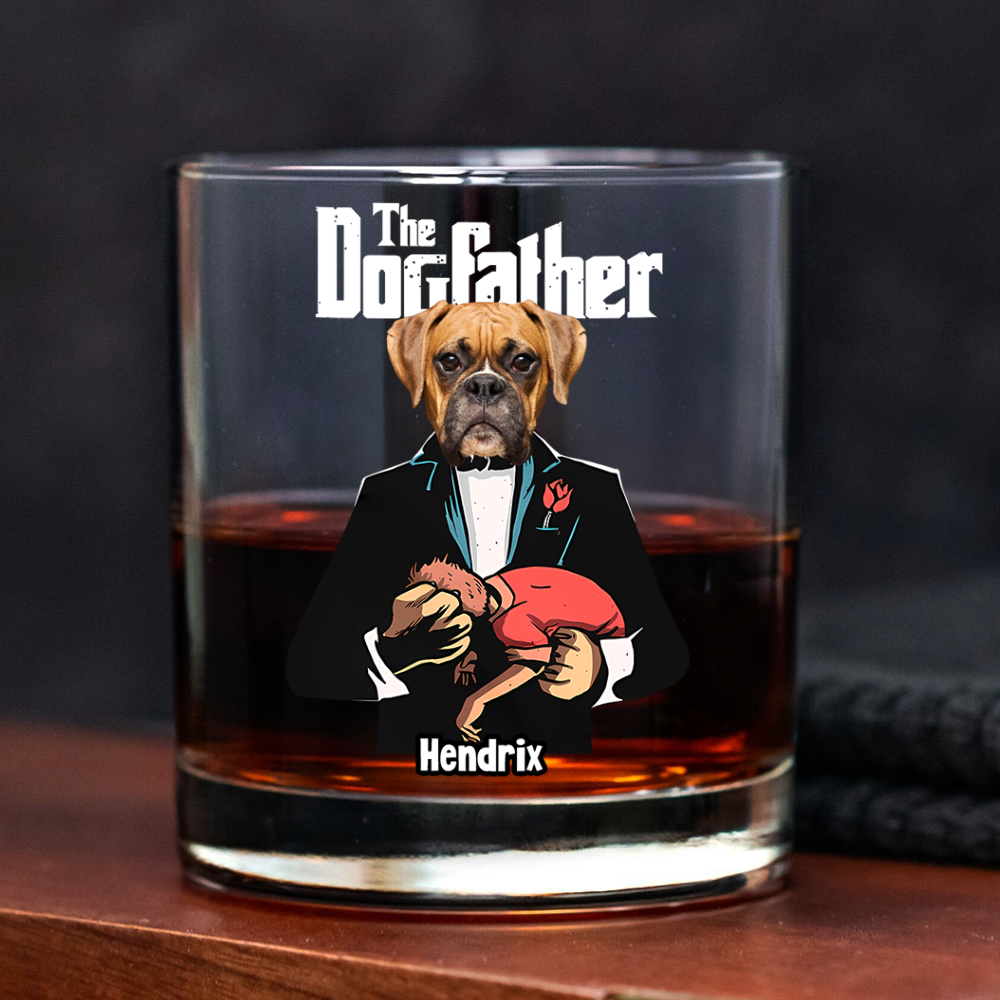 Custom Dog Photo The Dogfather Whiskey Glass Personalized Gift For Dog Dad HO82 893870