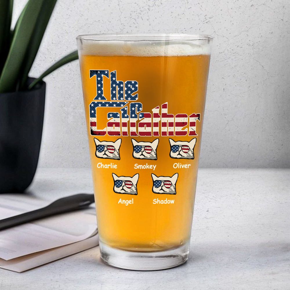 The Catfather US Flag Cat Personalized Print Beer Glass HA75 892414