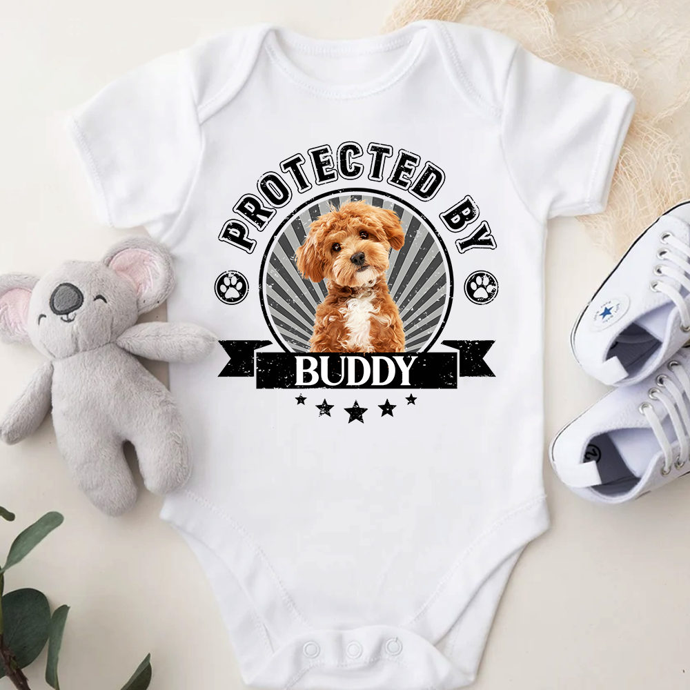 Custom Dog Photo Protected By Human Baby Onesie For Dog Lovers LM32 895023