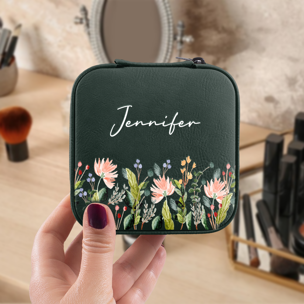 Custom Name With Floral Personalized Gift Travel Jewelry Box For Wife Valentine's Day TH10 898089