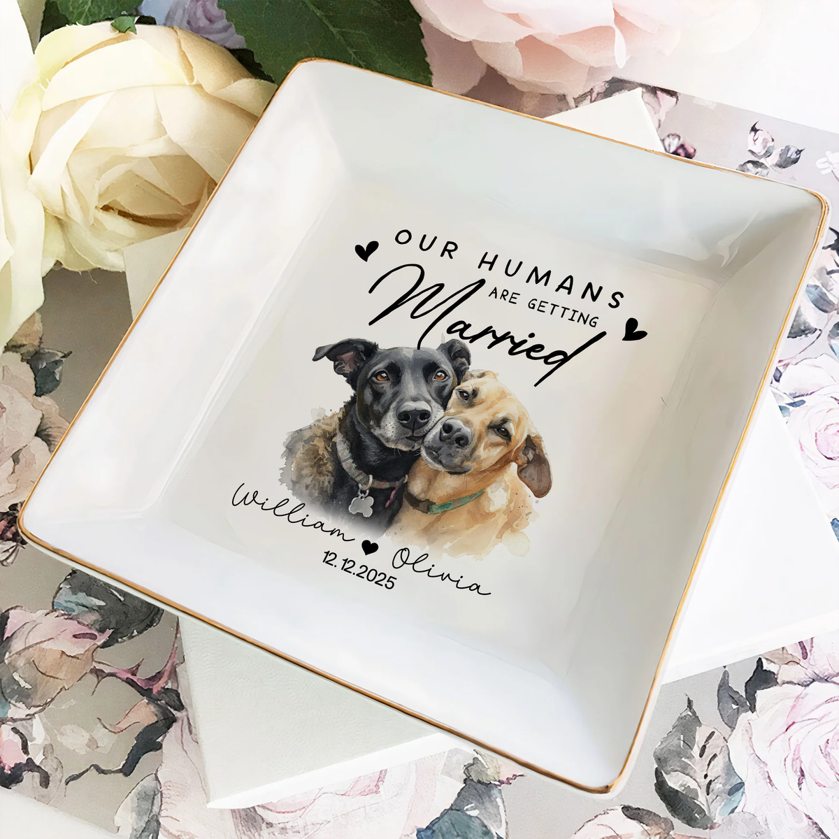 Custom Photo Our Humans Are Engaged Ring Dish Engagement Gift For Dog Lover HO82 901096