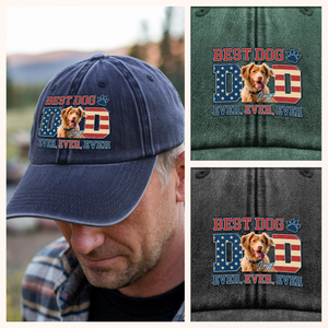 Custom Photo Best Dog Dad Ever Ever Ever Washed Denim Baseball Cap Gift For Father's Day, Birthday Gifts HO82 893936