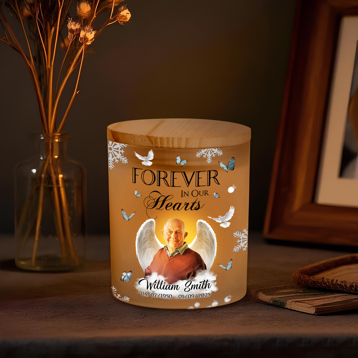 Custom Photo Gone But Never Forgotten Memorial Glass Jar With LED Candle LM32 893501