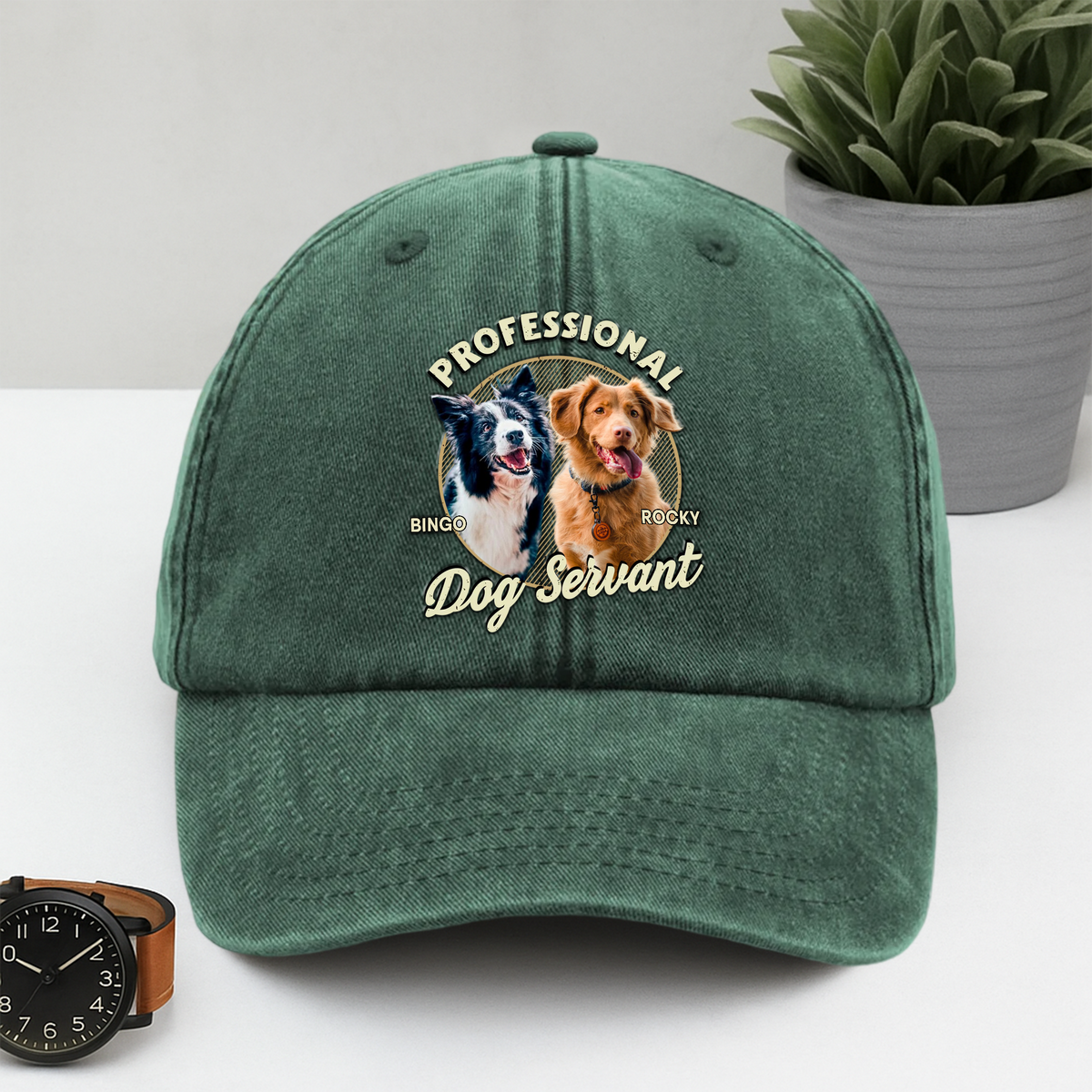Custom Photo Servant Of Dog Cat Washed Denim Baseball Cap Gift For Dog Cat Lovers HO82 893960