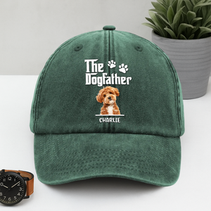 Custom Dog Photo The Dog Father Washed Denim Baseball Cap Gift For Father's Day, Dog Dad HO82 893956