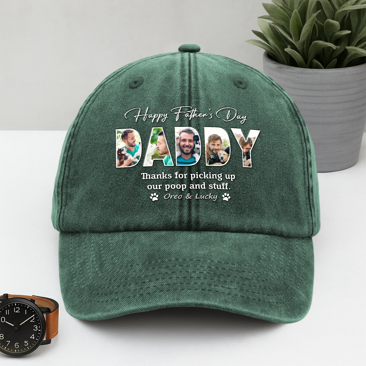 Custom Photo Thanks For Picking Up My Poop And Stuff Dog Washed Denim Baseball Cap HO82 893924