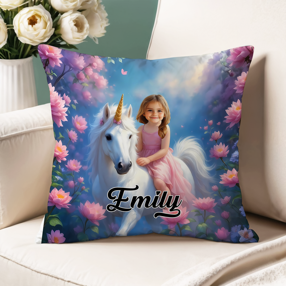 Custom Cute Kid Photo Riding Dinosaur Pillow Personalized Gift For Daughter Son CH07 895712