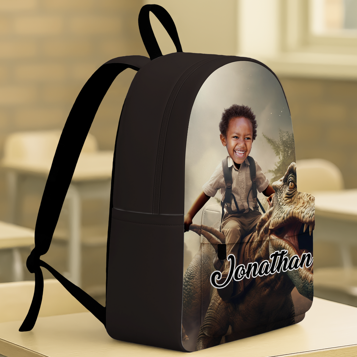 Custom Photo Boy Riding Dinosaur Backpack Back To School Gift For Son Daughter CH07 896466