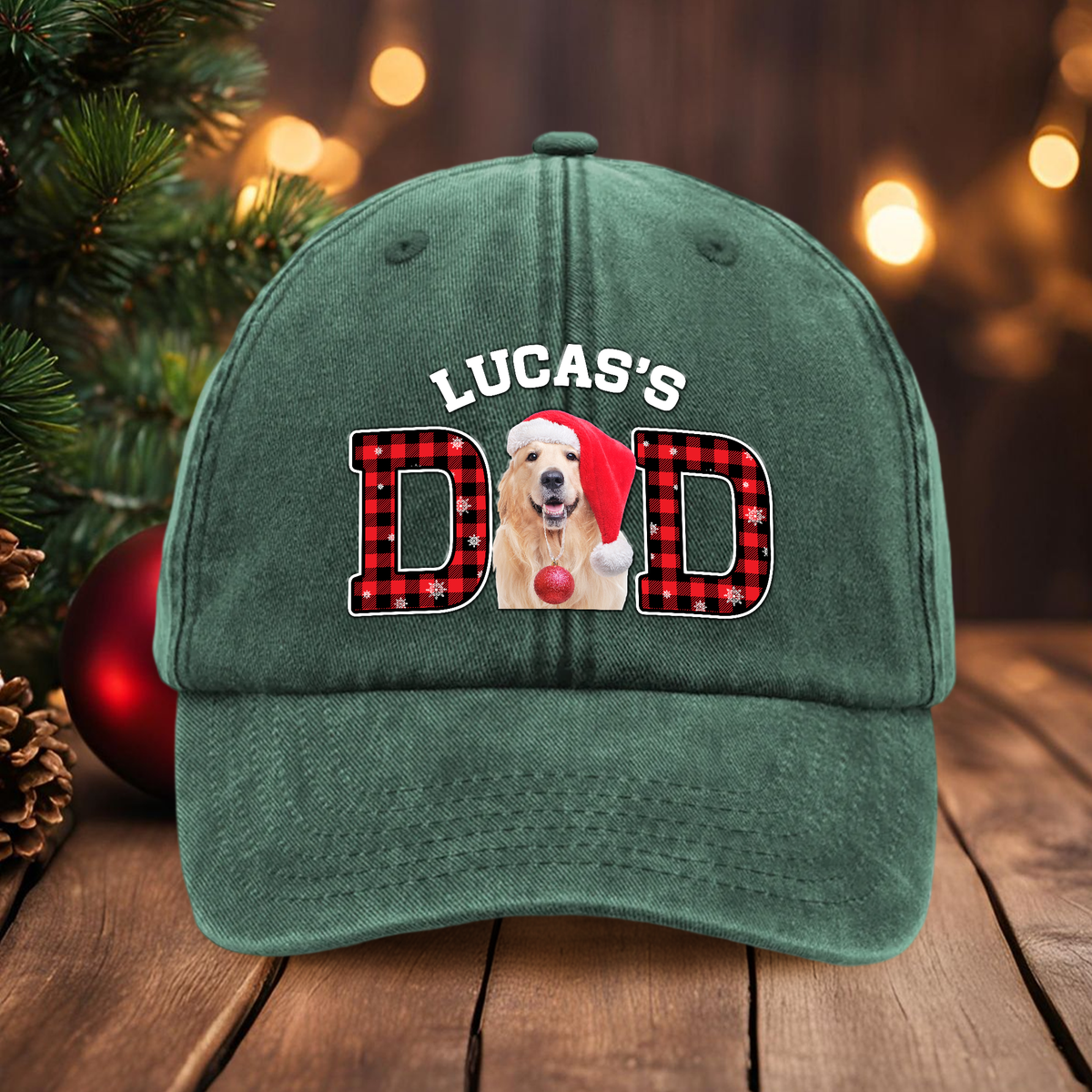 Custom Photo Dog Cat Dad Mom With Christmas Washed Denim Baseball Cap Gift For Dad Mom On Christmas HO82 894346